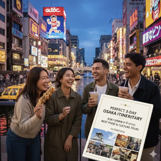 Detailed 3-day Osaka itinerary map and travel guide for 2026 trip.