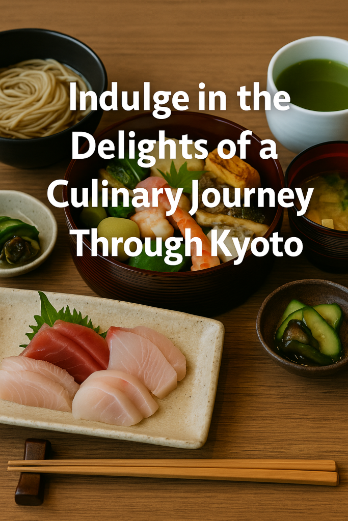 Traditional Kyoto kaiseki meal with matcha tea and wagashi sweets in a serene Japanese setting.