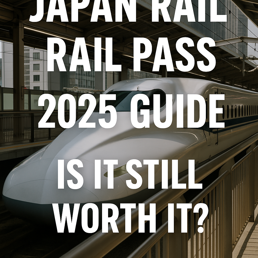 A sleek Japanese Shinkansen bullet train speeding through autumn countryside with Mount Fuji in the background, symbolizing Japan Rail Pass travel in 2025.