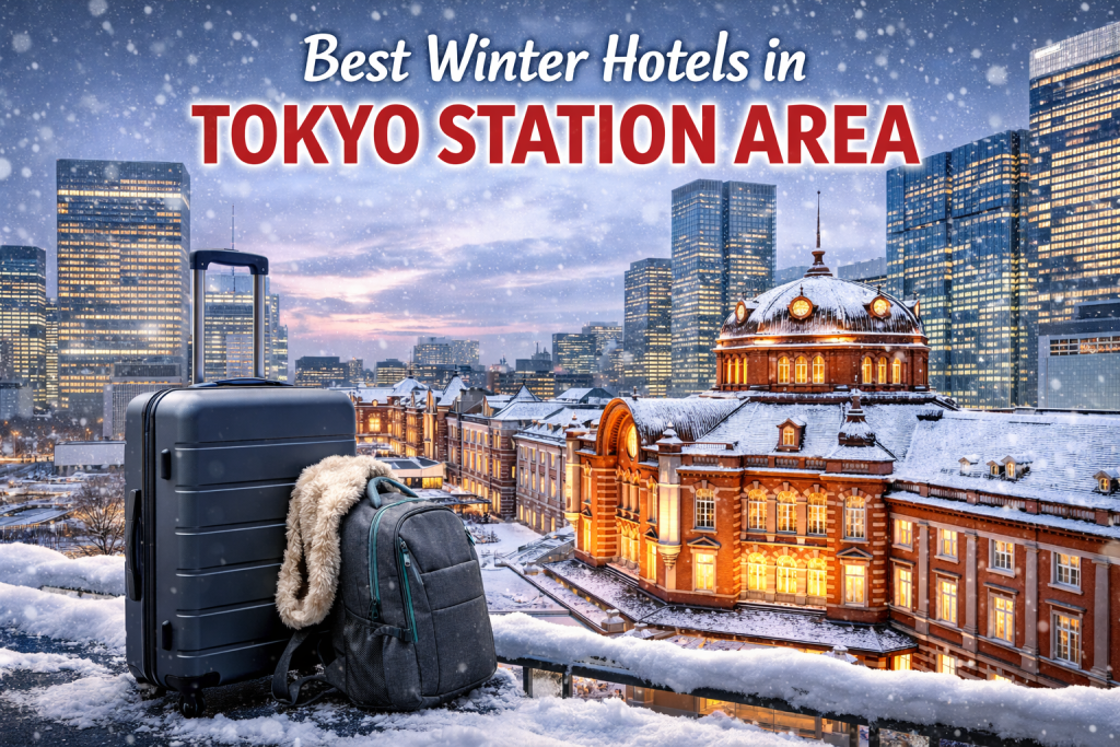 Skyline and hotel buildings in Osaka Umeda area with modern high-rise hotels and city lights