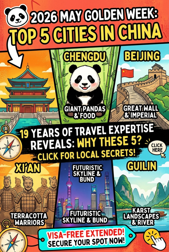 2026 China May Golden Week Travel Guide: Top 5 Cities Beijing Shanghai Xian Guilin Chengdu with 19 years of expert advice and Visa-Free Info.